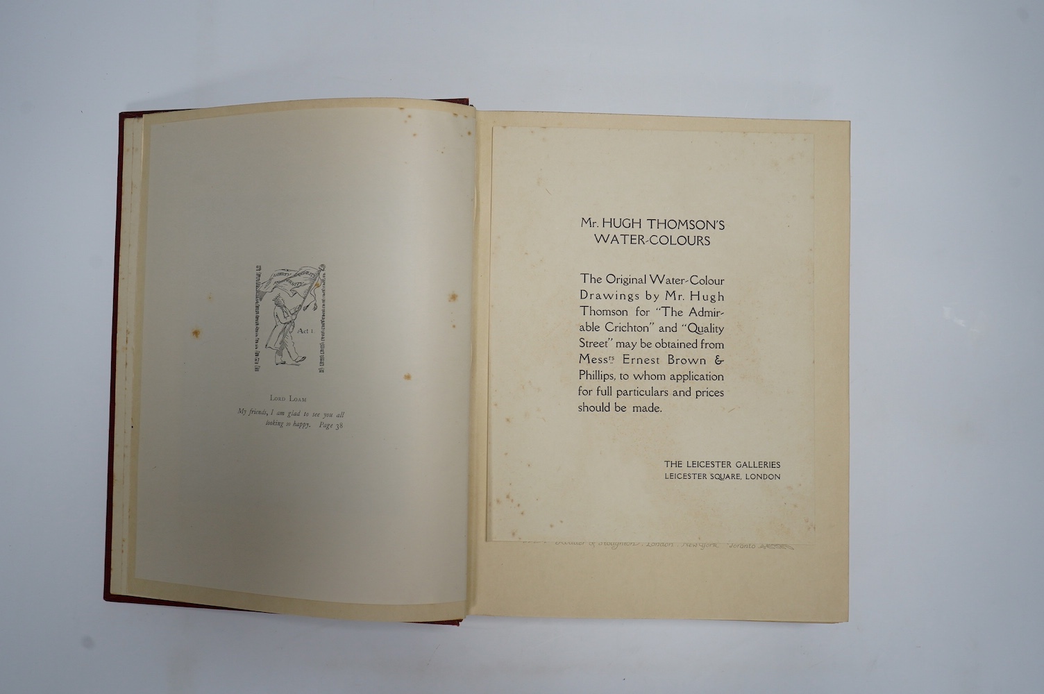 Thomson, Hugh (illustrator) - 5 works - Barrie, J.M - The Admirable Crichton, 4to, red pictorial cloth gilt, with 30 tipped-in colour plates, [1914]; Hawthorne, Nathaniel - The Scarlet Letter a Romance, 2nd edition, 4to,